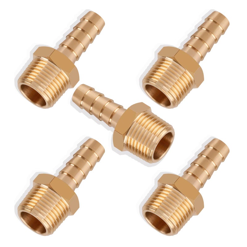Boeray 5pcs Brass Hose Barb Fittings 5/16 Inch Barb to 3/8 Inch NPT Male Thread Air Hose Fittings Adapter Connector Water Fuel Air Line Fittings 5/16â€ Ã— 3/8â€ NPT Brass Fittings - Image 1